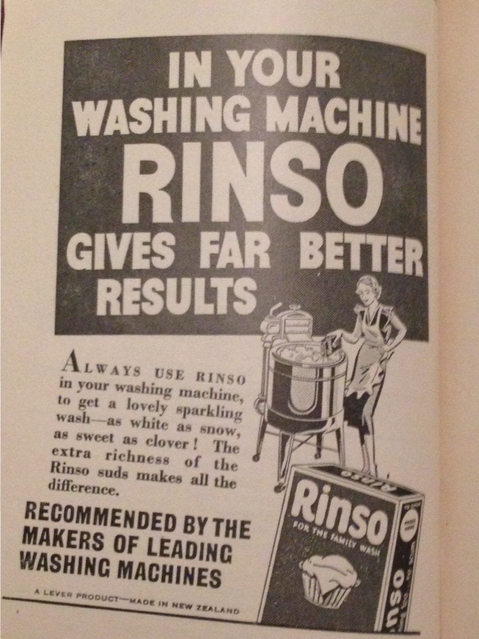 Self Help Cook Book advertising 1939: Rinso