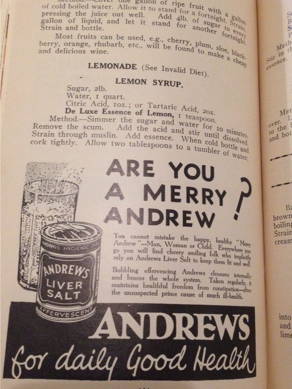 Self Help Cook Book advertising 1939: Andrews