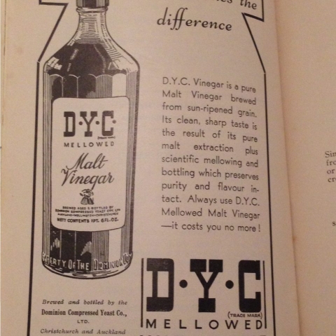 Self Help Cook Book advertising 1939: DYC Vinegar