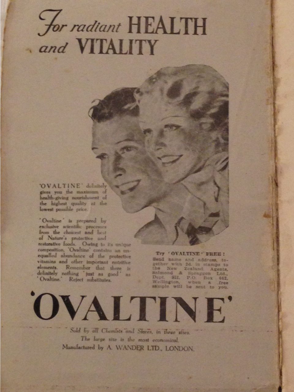 Self Help Cook Book advertising 1939: Ovaltine